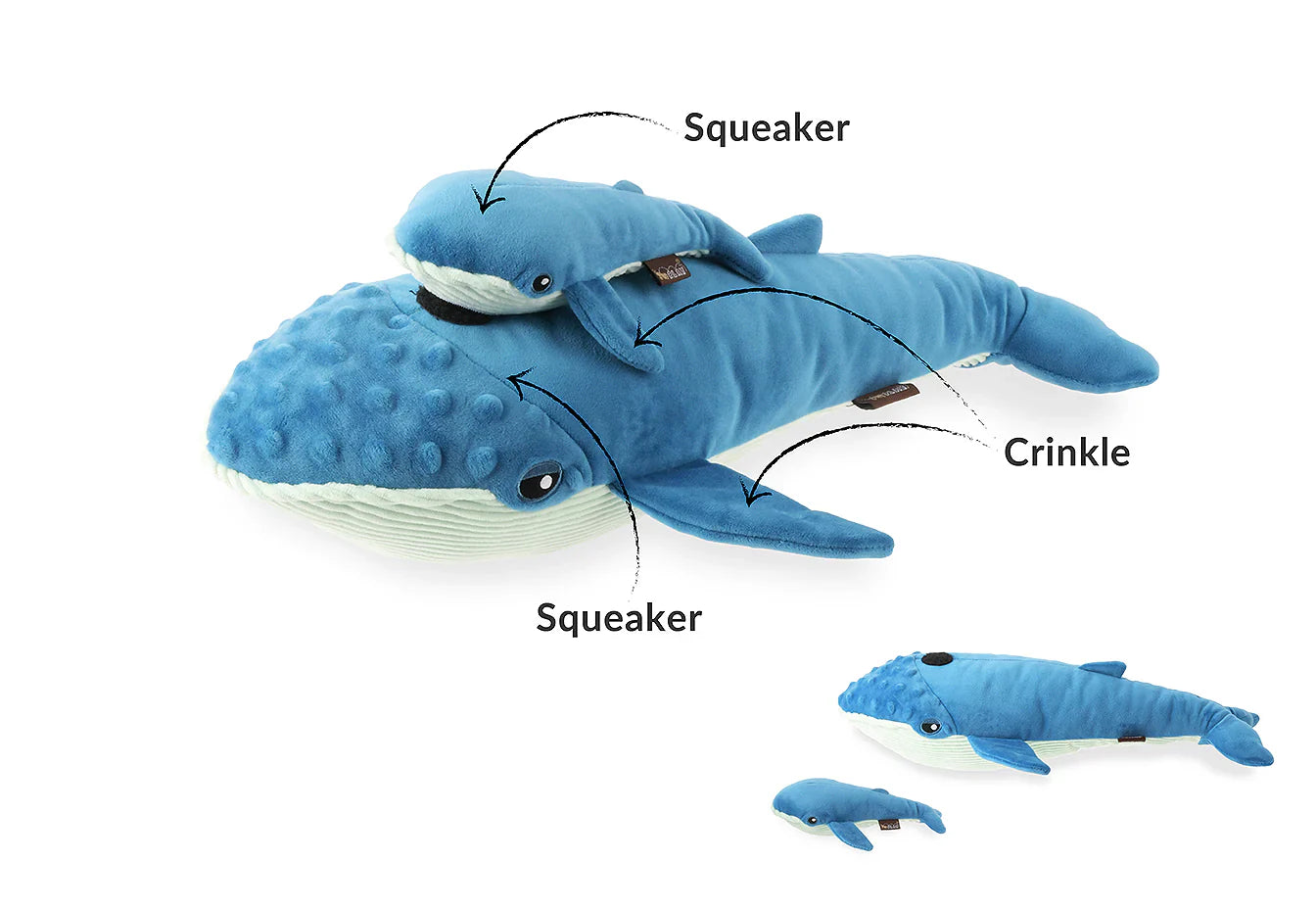 Ocean Buddies - Whales Big Blue & Baby Blue  - Dog Toys
